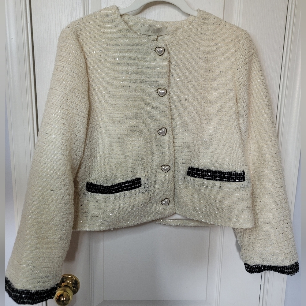 DANCE AND MARVEL Elegant Cream Cardigan with Black Accents. NWT Sz M